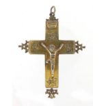 Late 18/19th century silver gilt Relquary cross pendant, possibly Italian, 9cm high : For extra