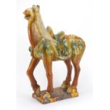 Large Chinese Sancai glazed pottery horse, 55cm high : For extra condition reports please visit