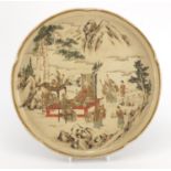 Japanese Satsuma pottery dish, hand painted and gilded with figures in a landscape, 31cm in diameter