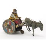 Vintage German tin plate figure in horse drawn cart by Lehmann, 19cm in length : For extra condition