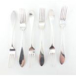 Set of six Prussian 750 grade silver table forks, each with impressed marks, 21cm in length,