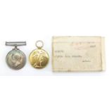 British Military World War I pair with box of issue, awarded to 013073PTE.J.W.MILLER.A.O.C. : For