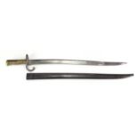 Military interest Saint-Étienne long bayonet and scabbard, impressed marks and numbered 1054, 72cm