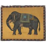 Large Indian Mughal style painting of an elephant, 184cm x 145cm : For extra condition reports