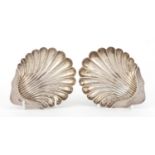 Pair of Victorian silver shell shaped dishes with ball feet, MD & SNS Sheffield 1898, 12.5cm in