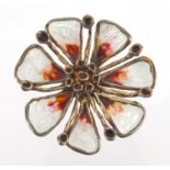 Norwegian 925s sterling silver and enamel flower head brooch by David Andersen, 4.8cm in diameter,