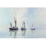 Bob McKay - Sailing boats on calm water, marine watercolour, mounted and framed, 49.5cm x 33.5cm :