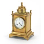 French brass cased mantel clock, with enamelled dial, inscribed Fabrique Paris to the dial and