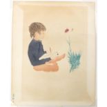 Procktor - Young boy beside flowers, pencil signed etching in colour, limited edition 189/500,