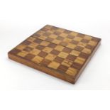 Victorian mahogany and satinwood folding chess board, 36cm x 36cm (when open) : For extra