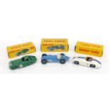 Three die cast vintage Dinky toys with boxes, Cunningham C-5R Roadway 133, Bristol 450 coupé 163 and