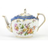 Dresden porcelain fluted teapot, hand painted with flowers, 19cm in length : For extra condition