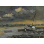 Moored boats, impressionist watercolour, bearing an indistinct signature possibly J Henning-Lee,