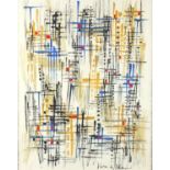 Abstract composition, lines and dots, watercolour on card, bearing a signature Vieira Da Silva,