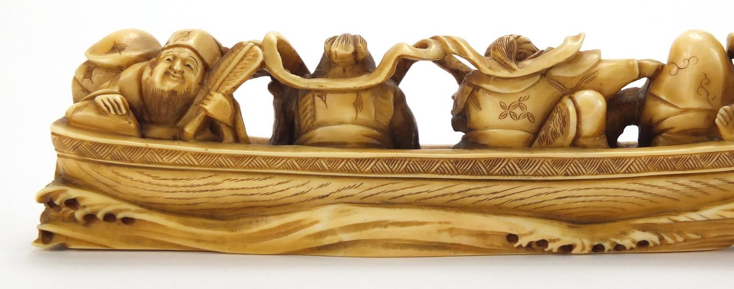 Chinese carved ivory okimono of eight figures in a dragon boat, character marks to the base : For - Image 6 of 10