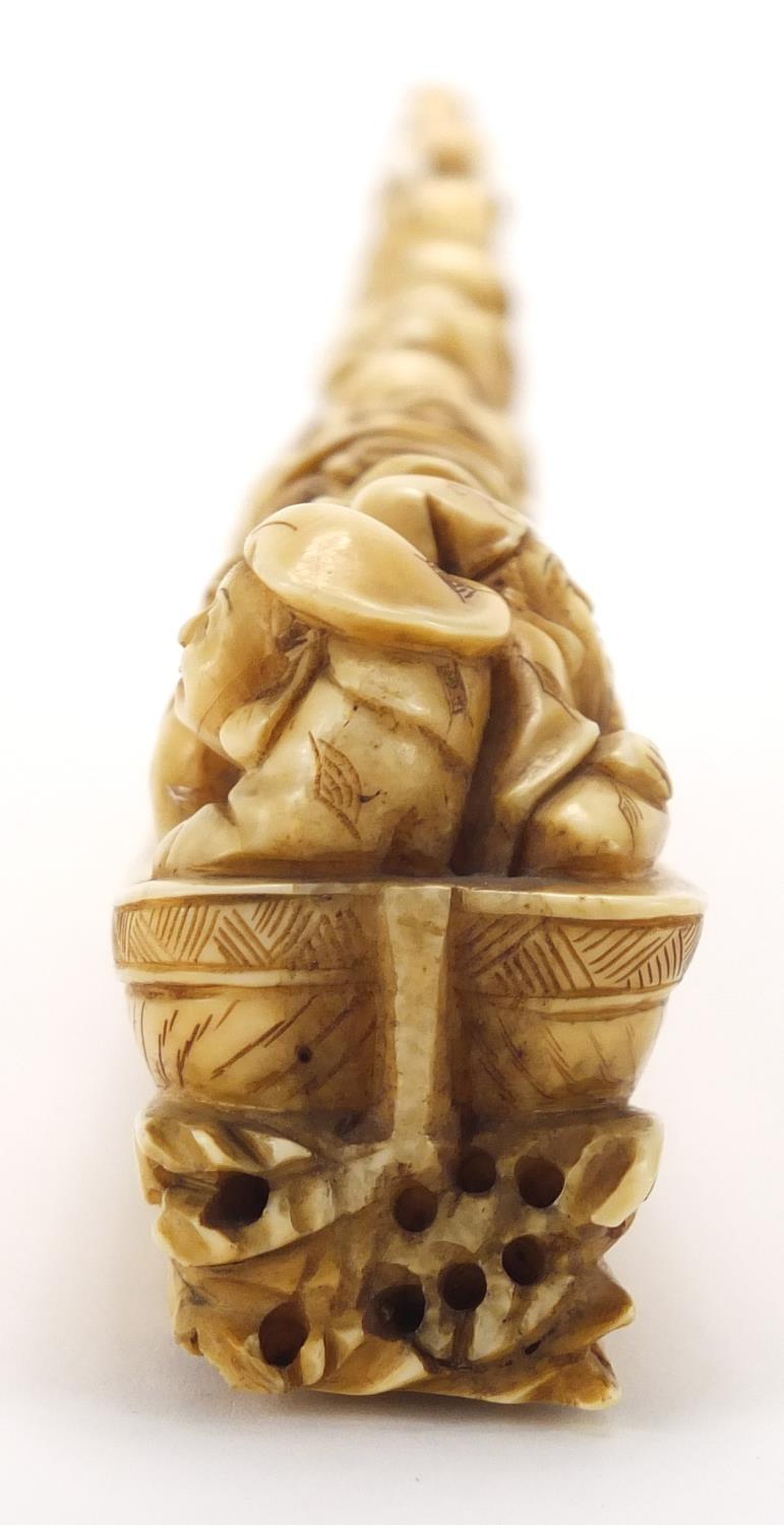 Chinese carved ivory okimono of eight figures in a dragon boat, character marks to the base : For - Image 4 of 10