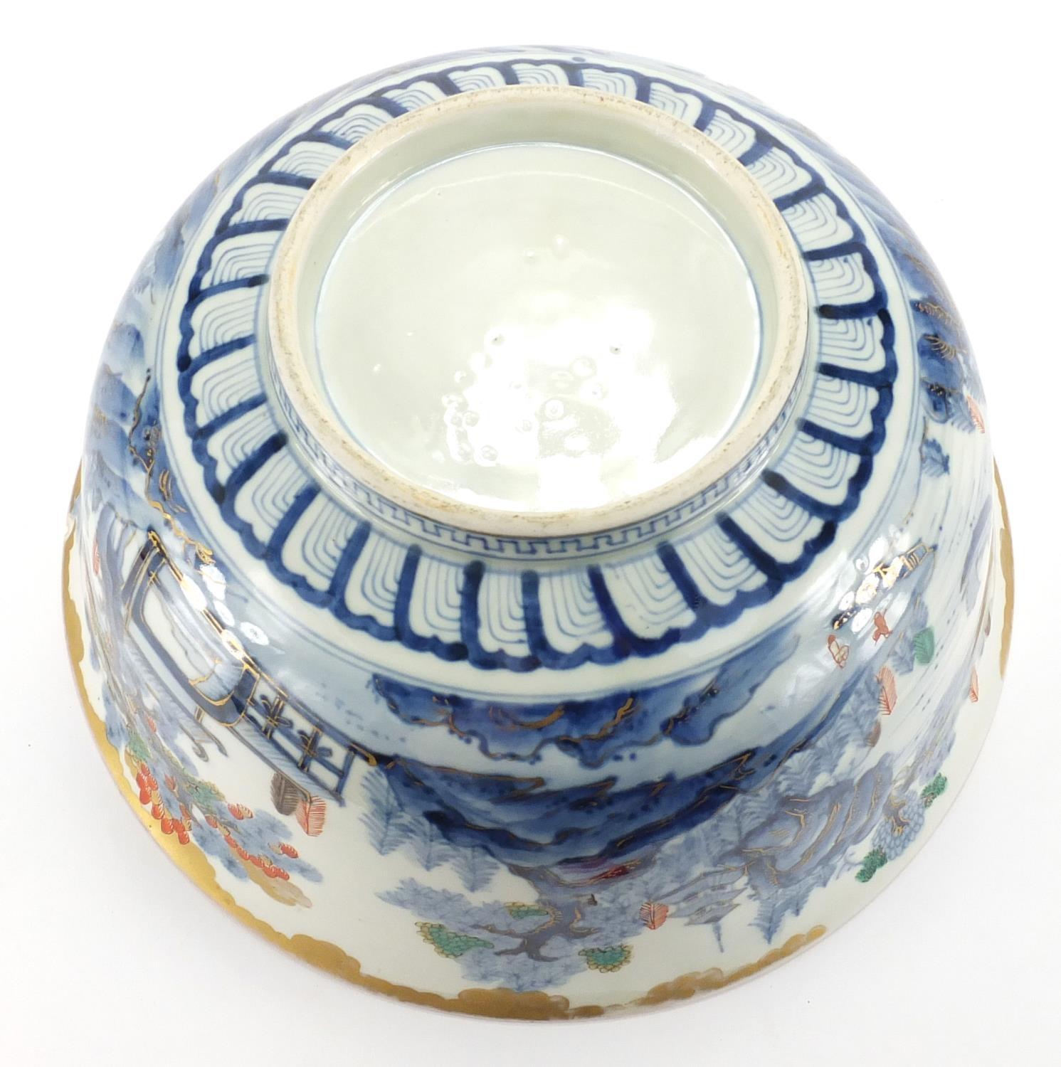 Japanese porcelain bowl, hand painted to the exterior and interior with a traditional continuous - Image 7 of 8