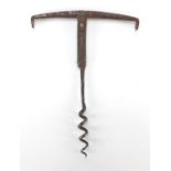 18th century English double folding steel corkscrew, 10.5cm in length (when opened) : For Further