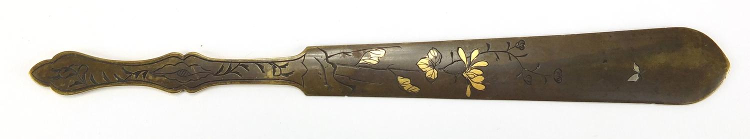 Japanese ivory wrist rest, finely carved with birds of Paradise, together with a bronze and mixed - Image 6 of 6