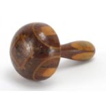 Victorian Tunbridge ware darning mushroom, with initials KV, 13cm in length : For Further