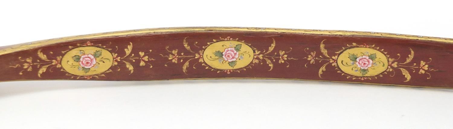 Ottoman lacquered hunting bow of curved form, finely hand painted and gilded with flowers, 89cm in - Image 6 of 8