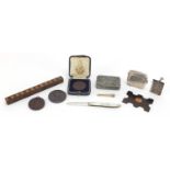 Antique and later objects including an 18th century relic of the Royal George sunk 1782, silver