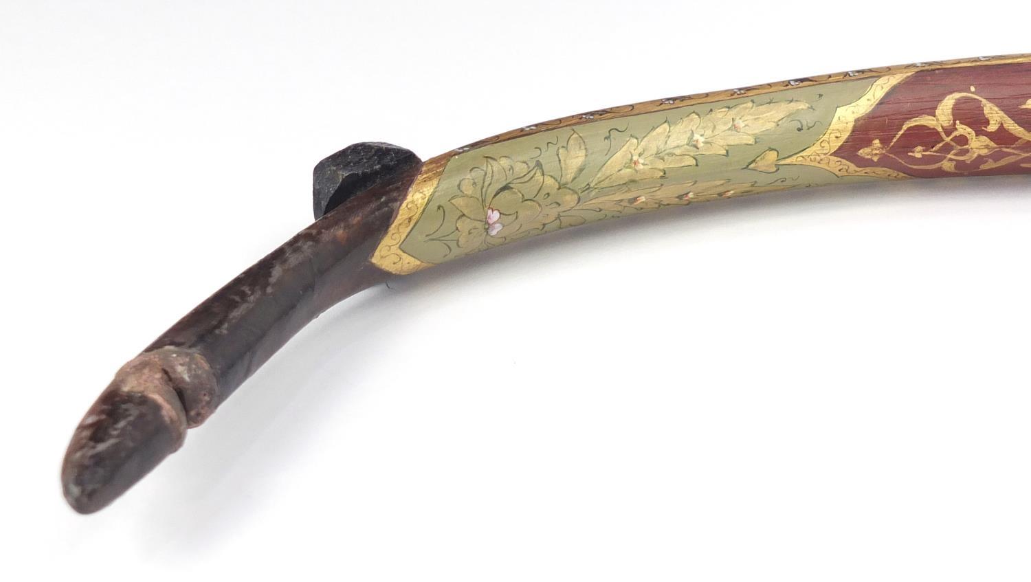 Ottoman lacquered hunting bow of curved form, finely hand painted and gilded with flowers, 89cm in - Image 3 of 8