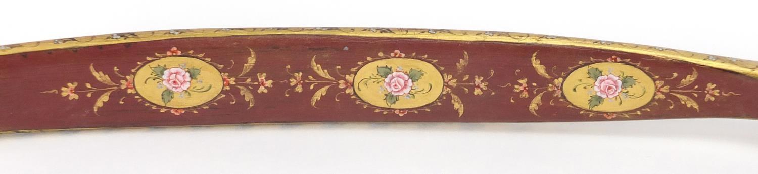 Ottoman lacquered hunting bow of curved form, finely hand painted and gilded with flowers, 89cm in - Image 4 of 8