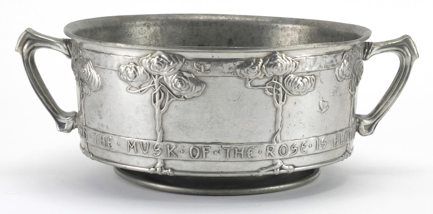 Arts & Crafts Liberty & Co Tudric pewter Woodbine Spices bowl with twin handles, designed by David - Image 2 of 3