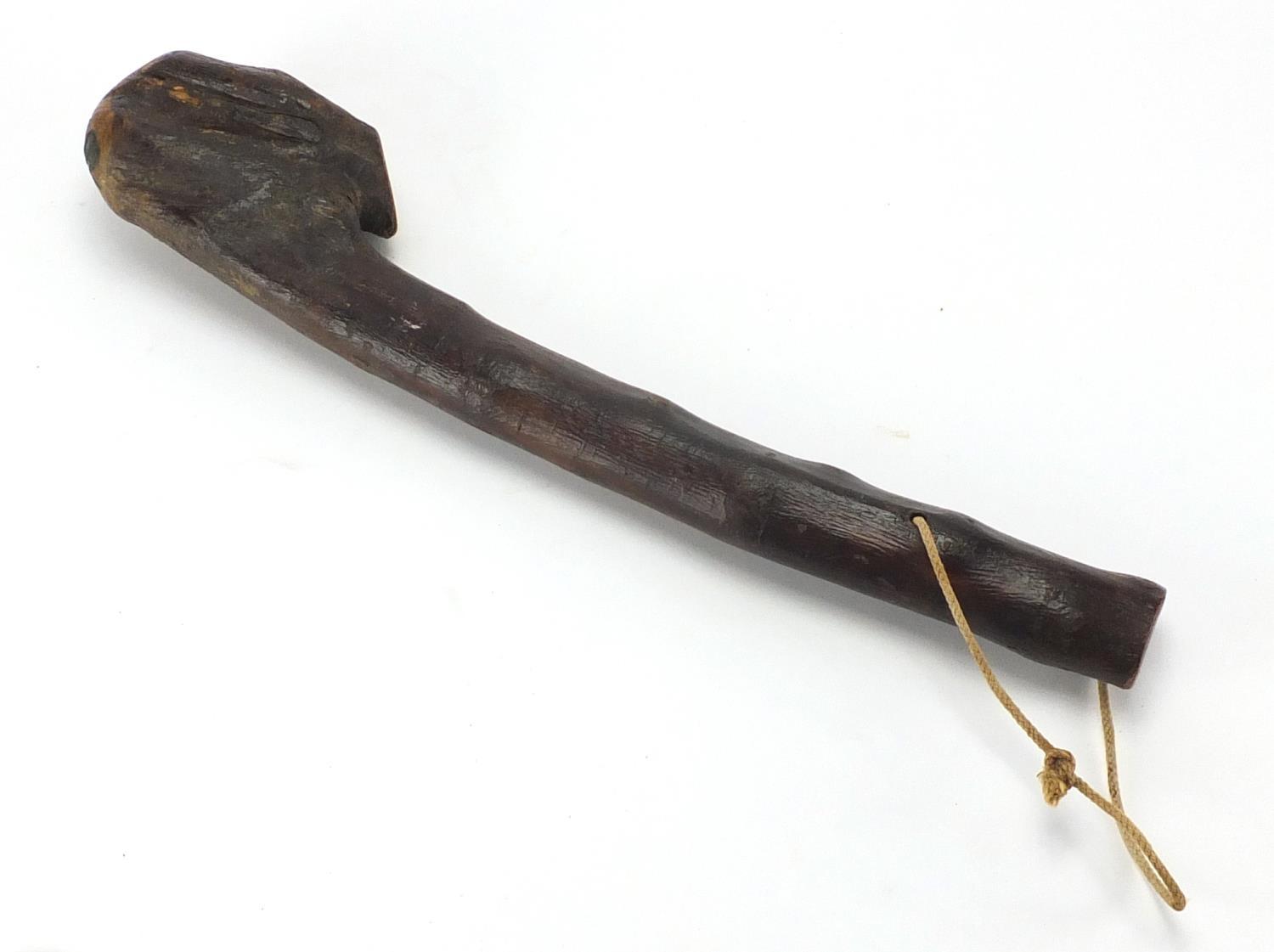 Irish wooden shillelagh with shamrock motif, 48.5cm in length : For Further Condition Reports Please