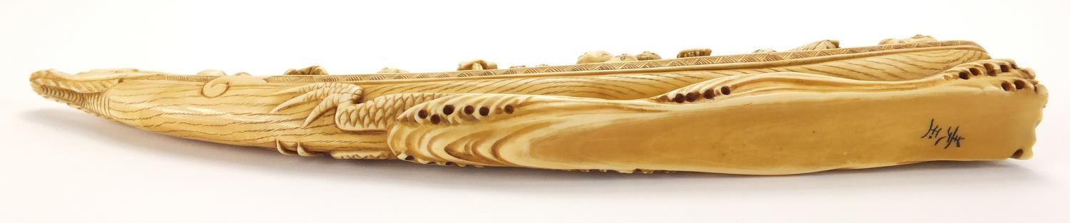 Chinese carved ivory okimono of eight figures in a dragon boat, character marks to the base : For - Image 9 of 10