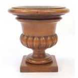 Victorian carved oak Campana urn planter with liner, 44.5cm high x 44cm in diameter : For Further