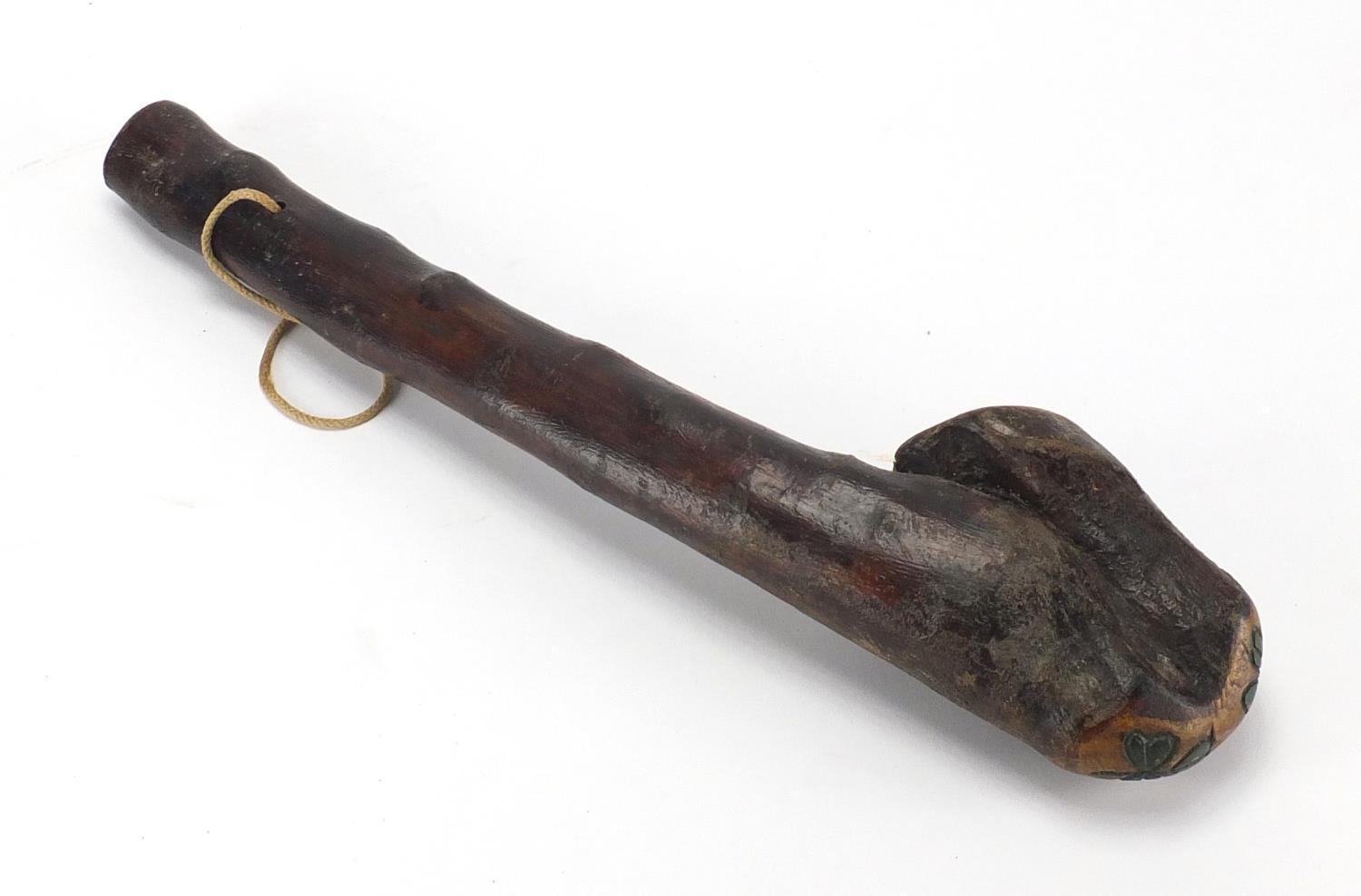 Irish wooden shillelagh with shamrock motif, 48.5cm in length : For Further Condition Reports Please - Image 2 of 3