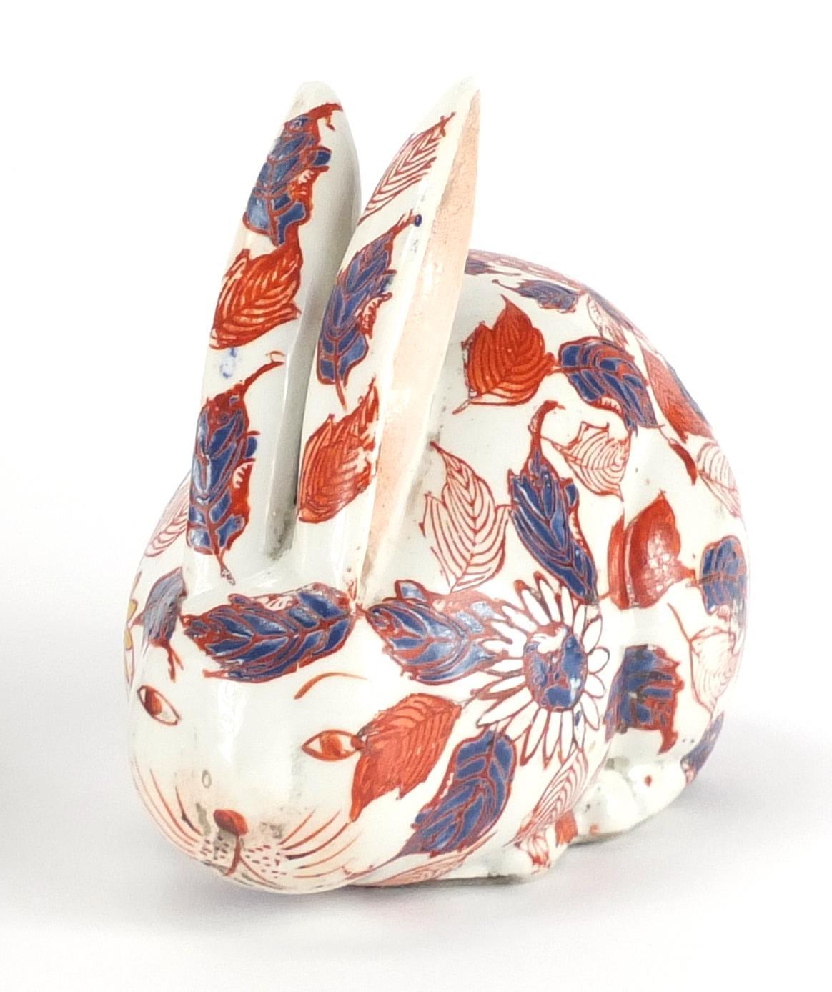 Japanese Imari cat and pair of rabbits, character marks to the bases, the largest 35cm high : For - Image 3 of 6