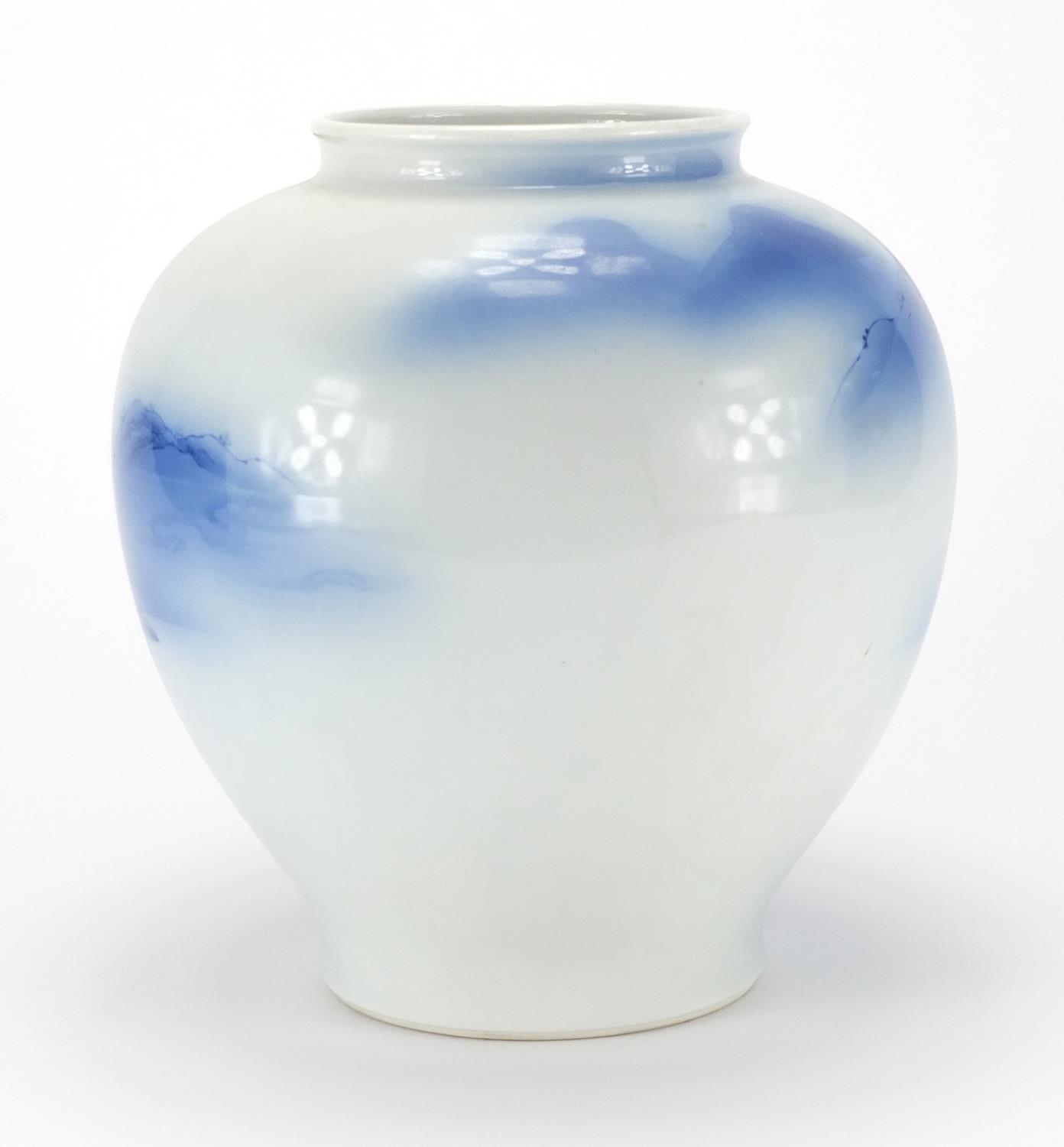 Japanese Koransha Sometsuke vase, hand painted with a figure in a landscape, factory marks to the - Image 3 of 6