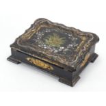 Victorian black lacquered Papier-mâché writing slope, with Mother of Pearl inlay and fitted