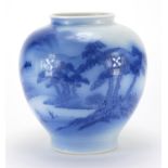 Japanese Koransha Sometsuke vase, hand painted with a figure in a landscape, factory marks to the
