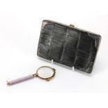 930 silver mounted crocodile skin effect purse and a pair of gilt metal folding lorgnettes with