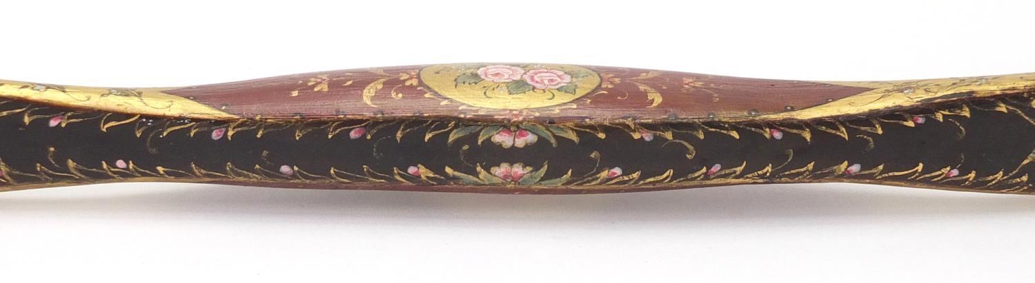Ottoman lacquered hunting bow of curved form, finely hand painted and gilded with flowers, 89cm in - Image 8 of 8