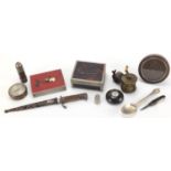 Antique and later objects including a bayonet design letter opener, Victorian brass 1.75 inch