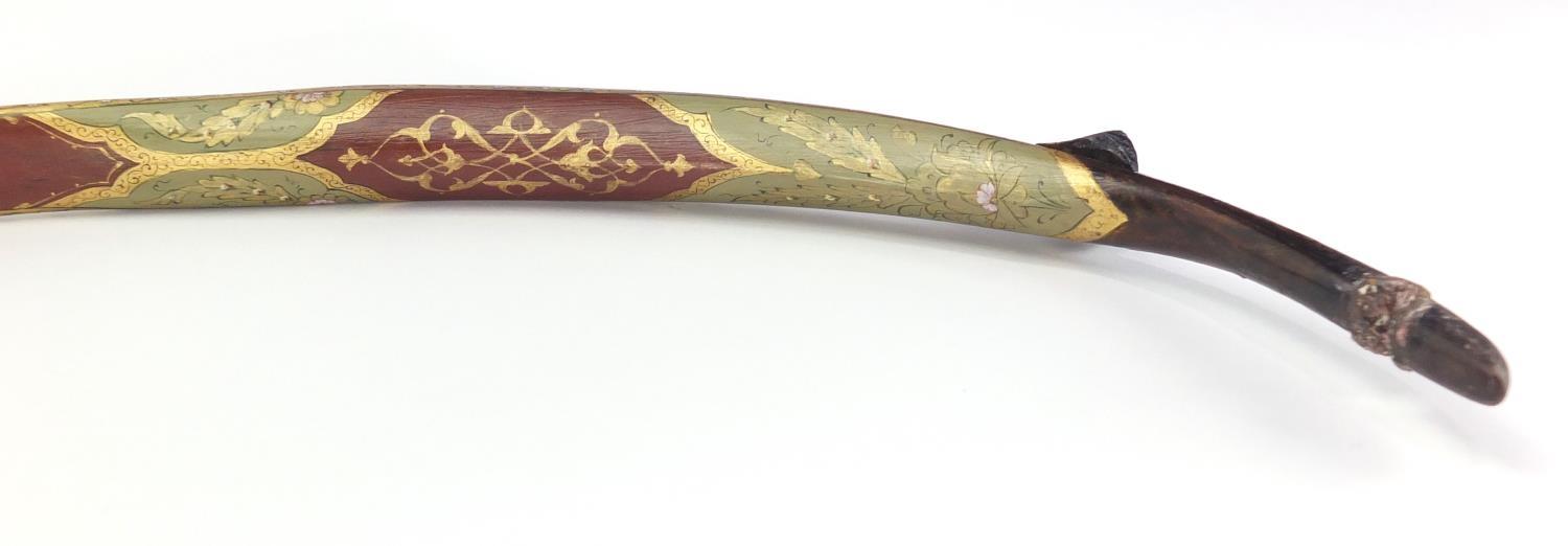 Ottoman lacquered hunting bow of curved form, finely hand painted and gilded with flowers, 89cm in - Image 7 of 8