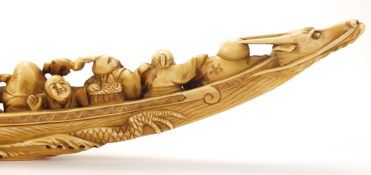 Chinese carved ivory okimono of eight figures in a dragon boat, character marks to the base : For - Image 7 of 10