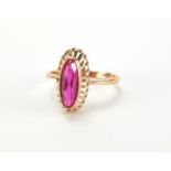 14ct gold pink stone ring, size R, approximate weight 4.2g : For Further Condition Reports Please