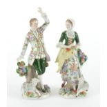 Pair of German hand painted porcelain figures with goats, the largest 19cm high : For Further