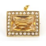 9ct gold citrine and seed pearl brooch, 1.6cm in length, approximate weight 2.8g :For Further