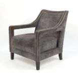 Contemporary open armchair, with grey upholstery, 87.5cm high : For Further Condition Reports Please