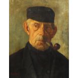 Head and shoulders portrait of a farmer smoking a pipe, 19th century Dutch school oil on canvas,