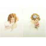 Two portraits of young girls, pair of early 20th century watercolours, each bearing a monogram