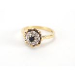 18ct gold sapphire and diamond ring, size I, approximate weight 3.3g :For Further Condition