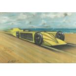 Burbidge - Golden Arrow, Daytona Beach Florida 1930, pastel on paper, mounted and framed, 54cm x